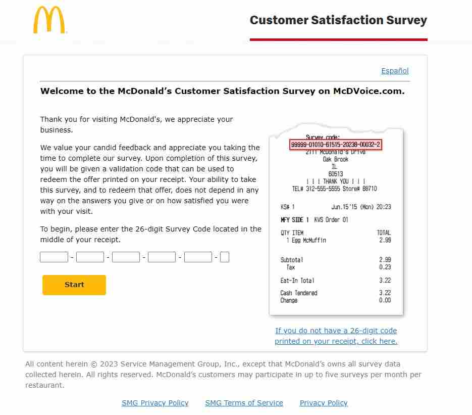 Mcdvoice Survey With Receipt